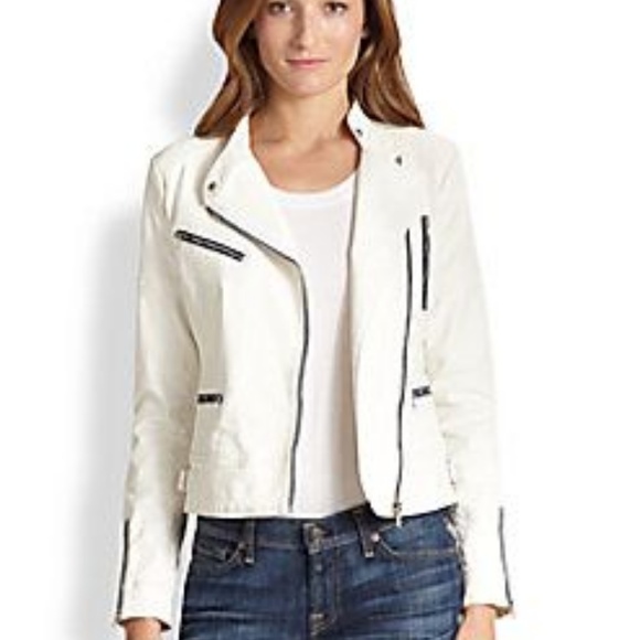 7 For All Mankind Jackets & Blazers - White Coated Denim Motorcycle Jacket